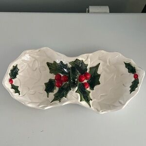 Festive Ceramic Holly Leaf Dish